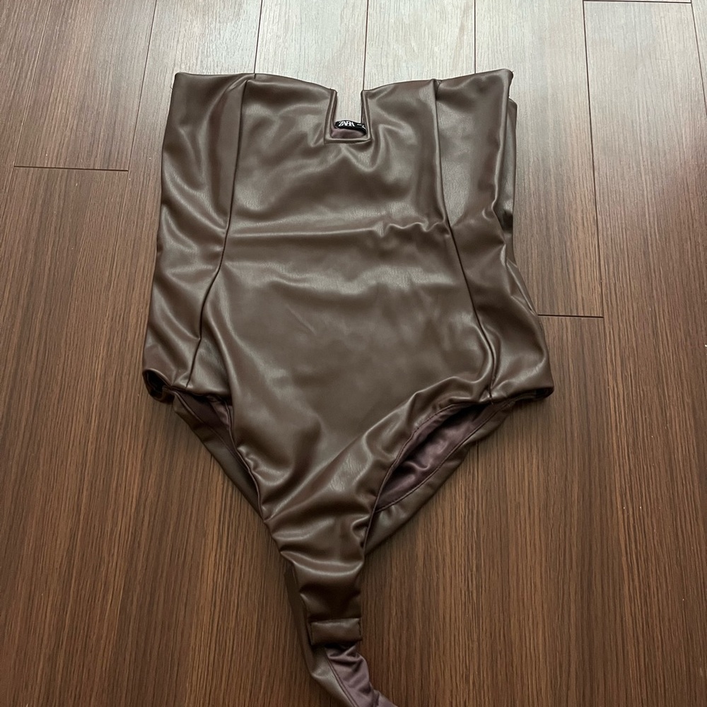 Brown pleather bodysuit Zara